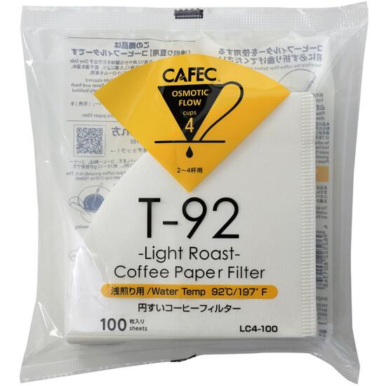 Filtre de hârtie CAFEC pentru cafea prăjită ușor, 4 cești, 100 bucăți, alb